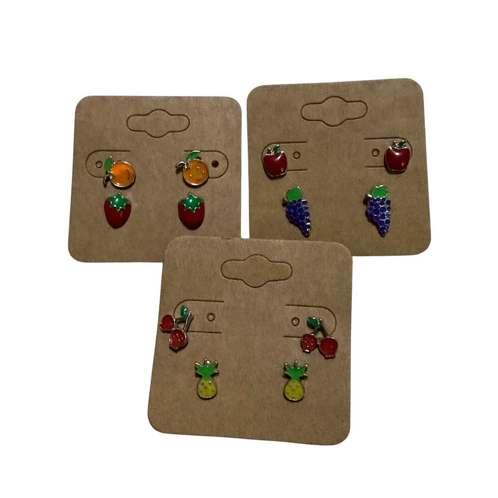 Children’s Hypoallergenic 6 Pair Earring Set Fruit Apple Grape Cherry Orange